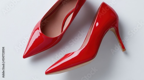 Pair of red high heels shoes on white background