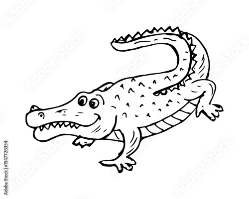 Happy alligator or crocodile with a friendly smile, vector hand-drawn.