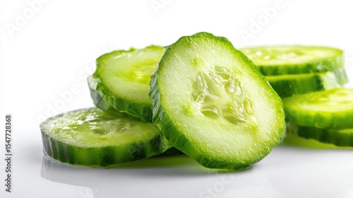 Fresh sliced cucumber isolated on white background