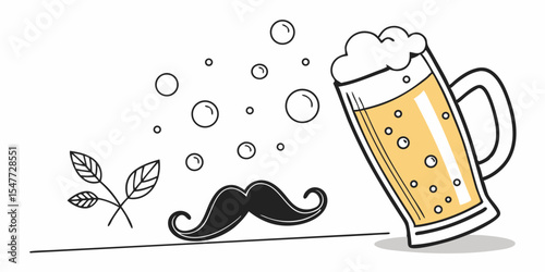 Funny cartoon pencil holding a frothy pint of beer in a cheerful bar scene