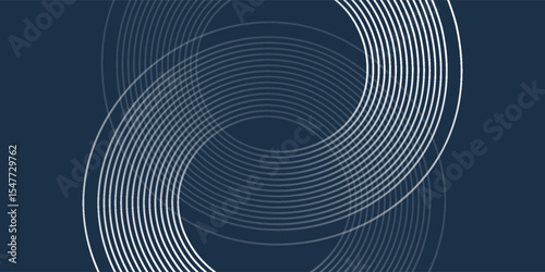 Elegant abstract gold geometric lines on dark blue background. Shining gold circle lines pattern. Modern design element. Luxury style.