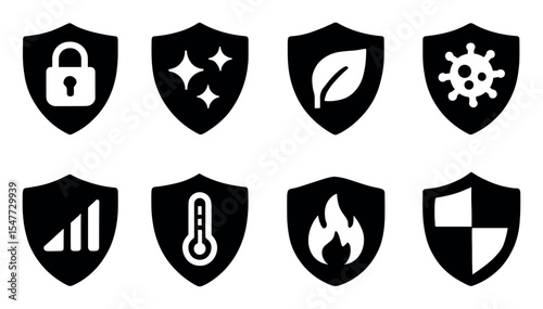 Security, protection, safety solid icon set. reliable and secure symbols collection