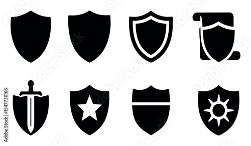 Security, protection silhouette icon set. safety, shield symbols silhouette collection