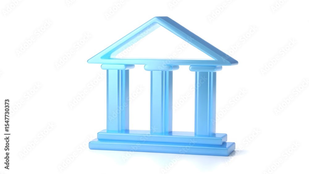 Blue 3D Icon of Government Building with Columns – Minimal Symbol for Finance, Law, or Education on White Background Blue 3D Icon of Government Building with Columns – Minimal Symbol for Finance, Law, or Education on White Background