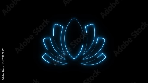 Glowing neon lotus icon isolated on black background. HD Video motion graphic animation