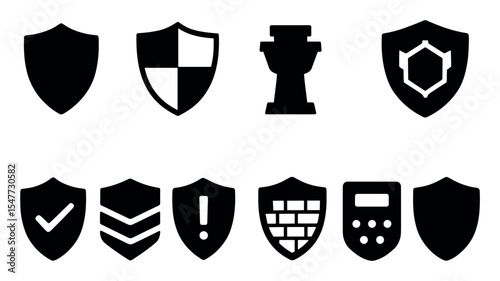 Security, protection solid icon set. shield, defense symbols solid collection