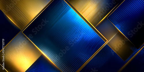 Abstract Blue and Gold Geometric Pattern with Diagonal Lines and Shiny Metallic Textures Luxurious Background Design Elegant Modern Wallpaper