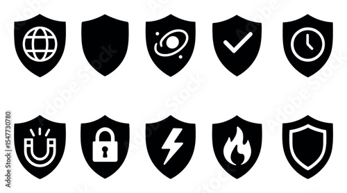 Security and shield solid icon set. protection, safety, privacy icons solid collection