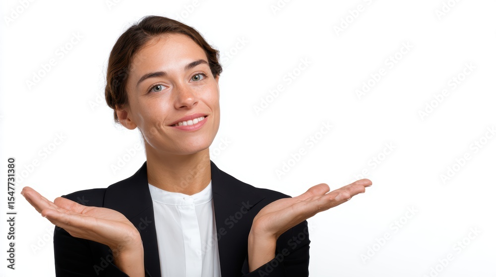 Businesswoman giving presentation isolated on white background Businesswoman giving presentation isolated on white background