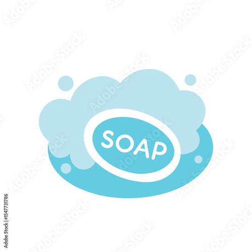 Cleanliness and hygiene concept illustrated with a soap bar and bubbles in vector illustration