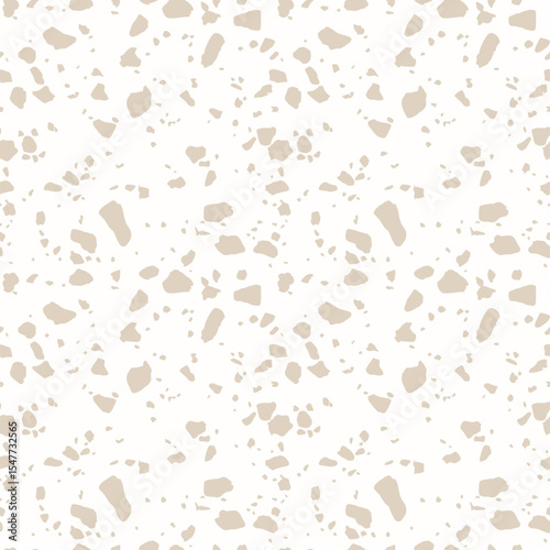 Vector terrazzo flooring seamless texture. Realistic pattern of mosaic floor with natural stones, granite, marble, quartz. Classic Italian floor. One color texture. Repeating design for render, print