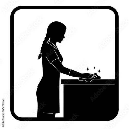 Female Cleaner Silhouette: Wiping Counter for Cleanliness Icon