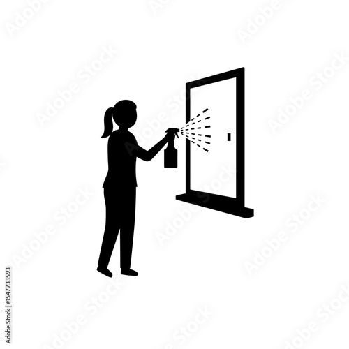 Female Window Cleaner Silhouette: Window Cleaning Solution Application Icon