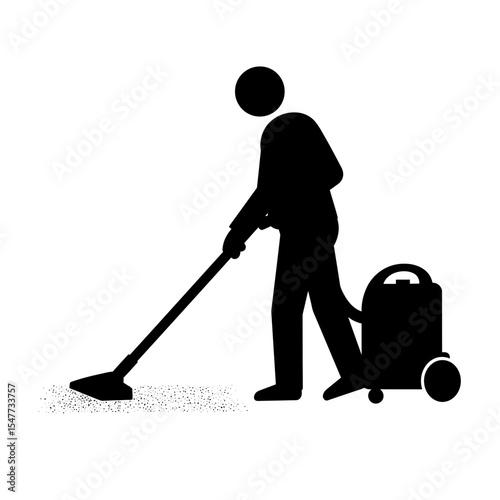 Cleaner Vacuuming Carpet Silhouette: Professional Cleaning Service Icon