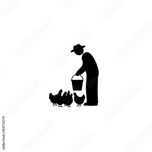 Farmer Feeding Chickens Silhouette: Poultry & Rural Activity Icon