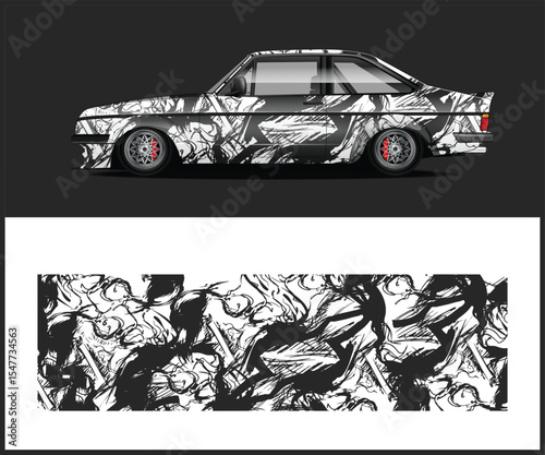 Abstract Car Wrap Design with Black and White Pattern