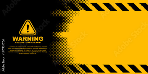 Abstract grunge background design, warning system banner with yellow black caution or alert line and warning sign illustration