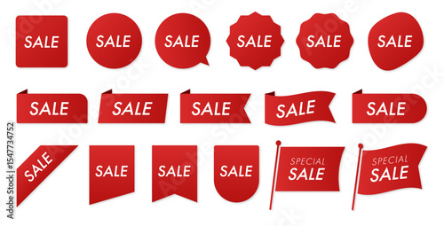 赤いセールラベル・フラグ・バッジのアイコンセット(キャンペーン SALE DISCOUT Template banner shopping badges)