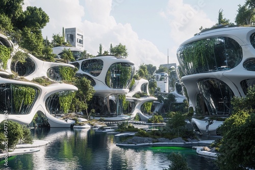 Exploring a futuristic city with bionic buildings showcasing unique architectural designs and advanced urban planning