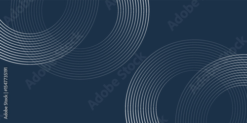 Elegant abstract gold geometric lines on dark blue background. Shining gold circle lines pattern. Modern design element. Luxury style.