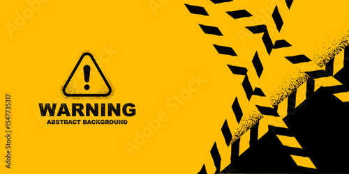 Abstract grunge background design, warning system banner with yellow black caution or alert line and warning sign illustration