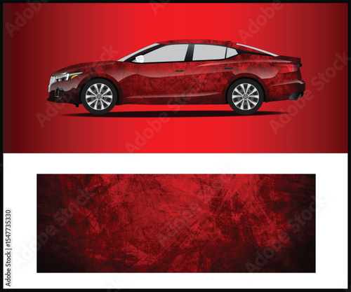 Red Car Wrap Design with Textured Background red