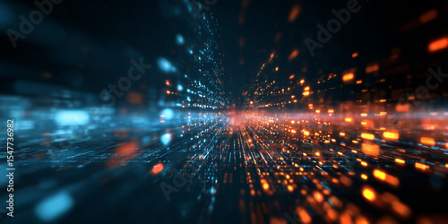 Abstract Digital Data Stream Visualization Teal Orange Glowing Lines Network Technology Background