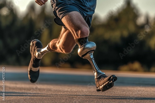 Close-up of person with prosthetic leg walking on court during sunset, highlighting resilience and strength in athletic pursuit