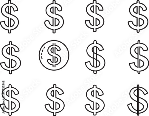  A meticulously crafted collection of dollar sign icons, arranged in a pattern, designed for visual communication of financial concepts and transactions. 