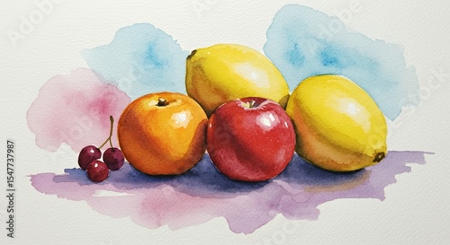 Watercolor Still Life: Vibrant Fruits and Soft Hues