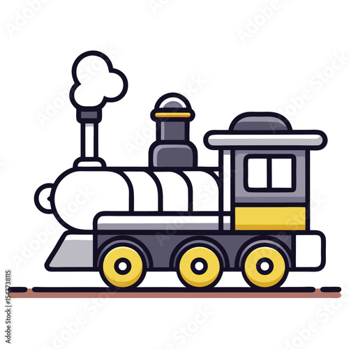 Cute cartoon train locomotive with smoke and yellow wheels vector illustration