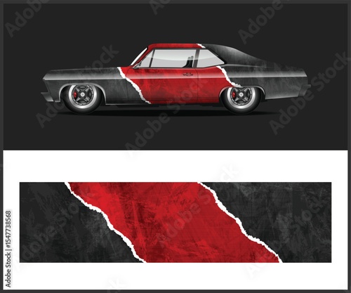 Custom Car Wrap Design with Red and Black Ripped Effect