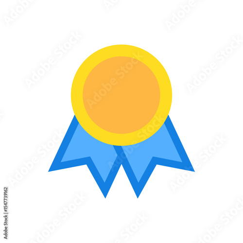 Gold Medal Icon with Blue Ribbons. Vector Award Illustration for UI and Game Design