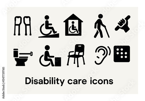 Disability, accessibility silhouette icon set. essential mobility aid silhouettes collection