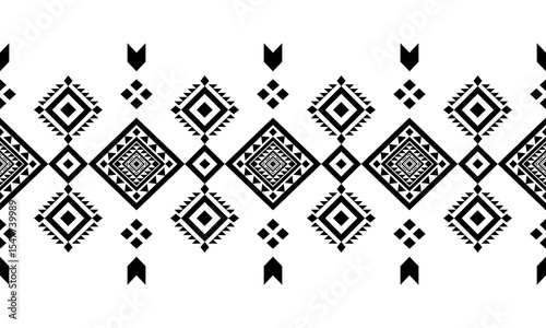 Southwest Native seamless pattern ethnic tribal Aztec geometric Navajo Native American fabric black and white design vector for textile print