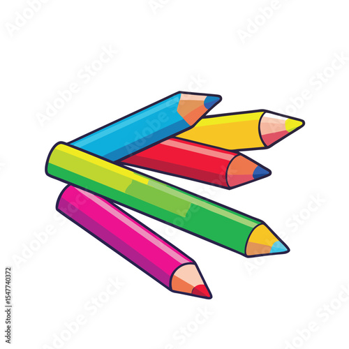 Colorful crayons pencils vector illustration isolated on white background for artistic concepts