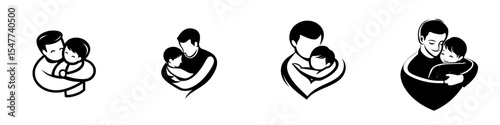 Set of black icons illustrating affectionate gestures between adults and children in various poses conveying love and care