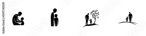 Family bond depicted through silhouettes of a parent and child in nurturing and guiding moments in nature
