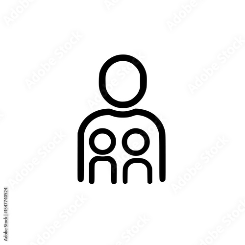 Black icon representing a person holding two children, symbolizing family and caregiving in a minimalist design