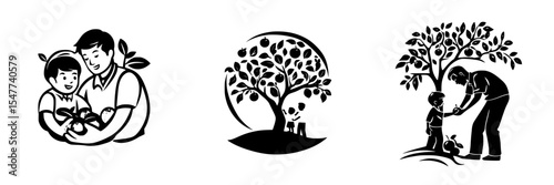 Family bonding through nature, planting seeds and nurturing growth in a community garden setting