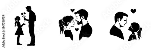 Iconic silhouettes depicting a romantic exchange, showcasing love between couples and the innocence of young affection