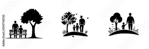 Family enjoying nature together while sitting on a bench and exploring the outdoors