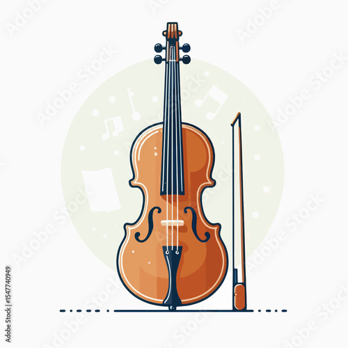 Stylized depiction of a violin and its bow, presented in a flat design aesthetic.