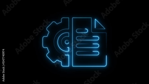 Glowing neon project icon isolated on black background. HD Video motion graphic animation