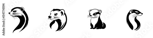 Black icon set featuring multiple designs of a weasel in various poses and styles