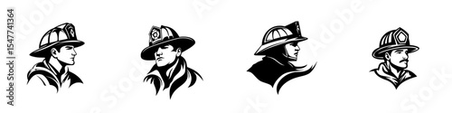 Four distinct black icons representing firefighters showcasing their commitment and heroism in the profession