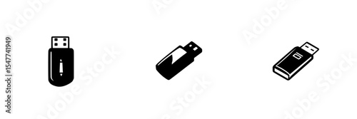 Black icons representing various USB flash drives on a white background