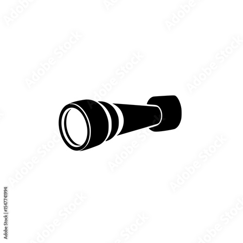 Black flashlight icon representing portable lighting tool for various activities and emergencies