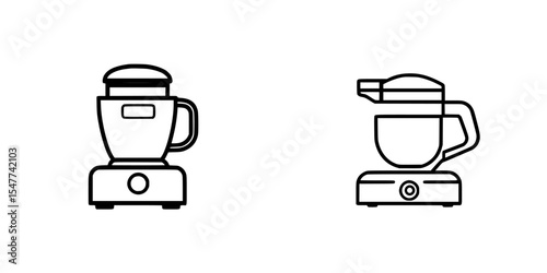 Black kitchen icon set featuring a mixer and a blender designed for culinary applications