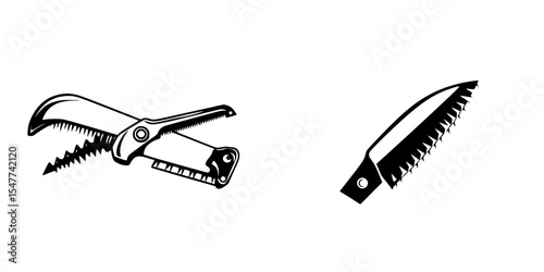 Set of black tool icons featuring a handsaw and a curved knife for woodworking and DIY projects